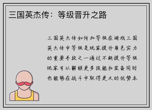 三国英杰传：等级晋升之路